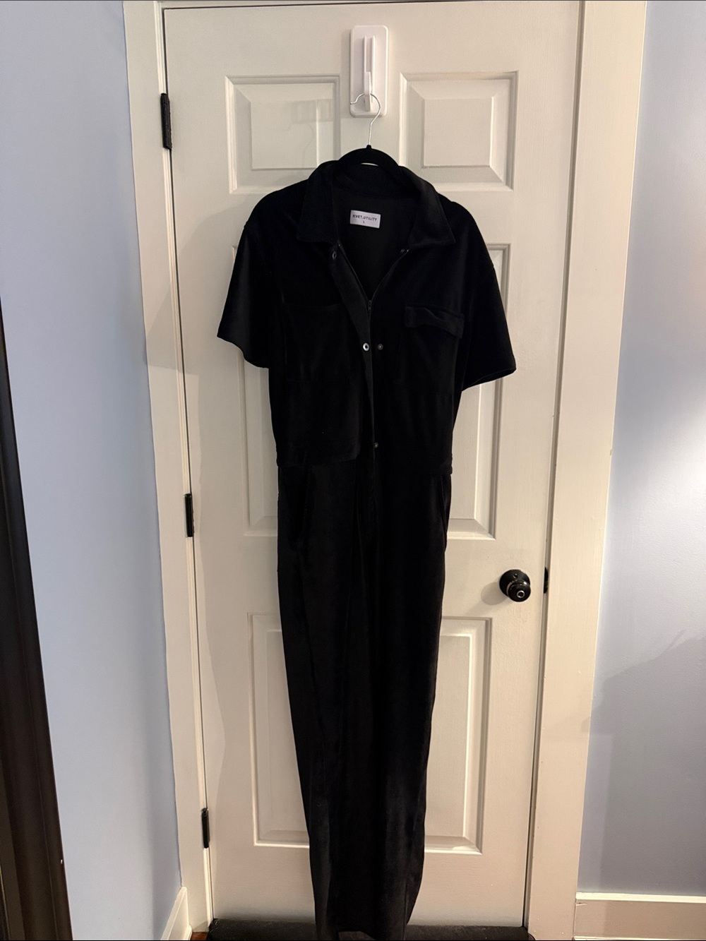 Rivet Utility Black Worker Short-Sleeve Jumpsuit